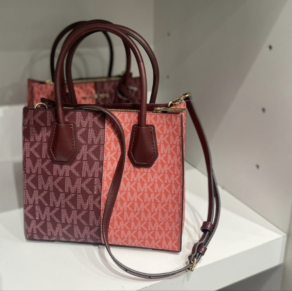 MICHAEL KORS MERCER MEDIUM SATCHEL SHOULDER MESSENGER BAG OXBLOOD MULTI COLOR… - Picture 2 of 3